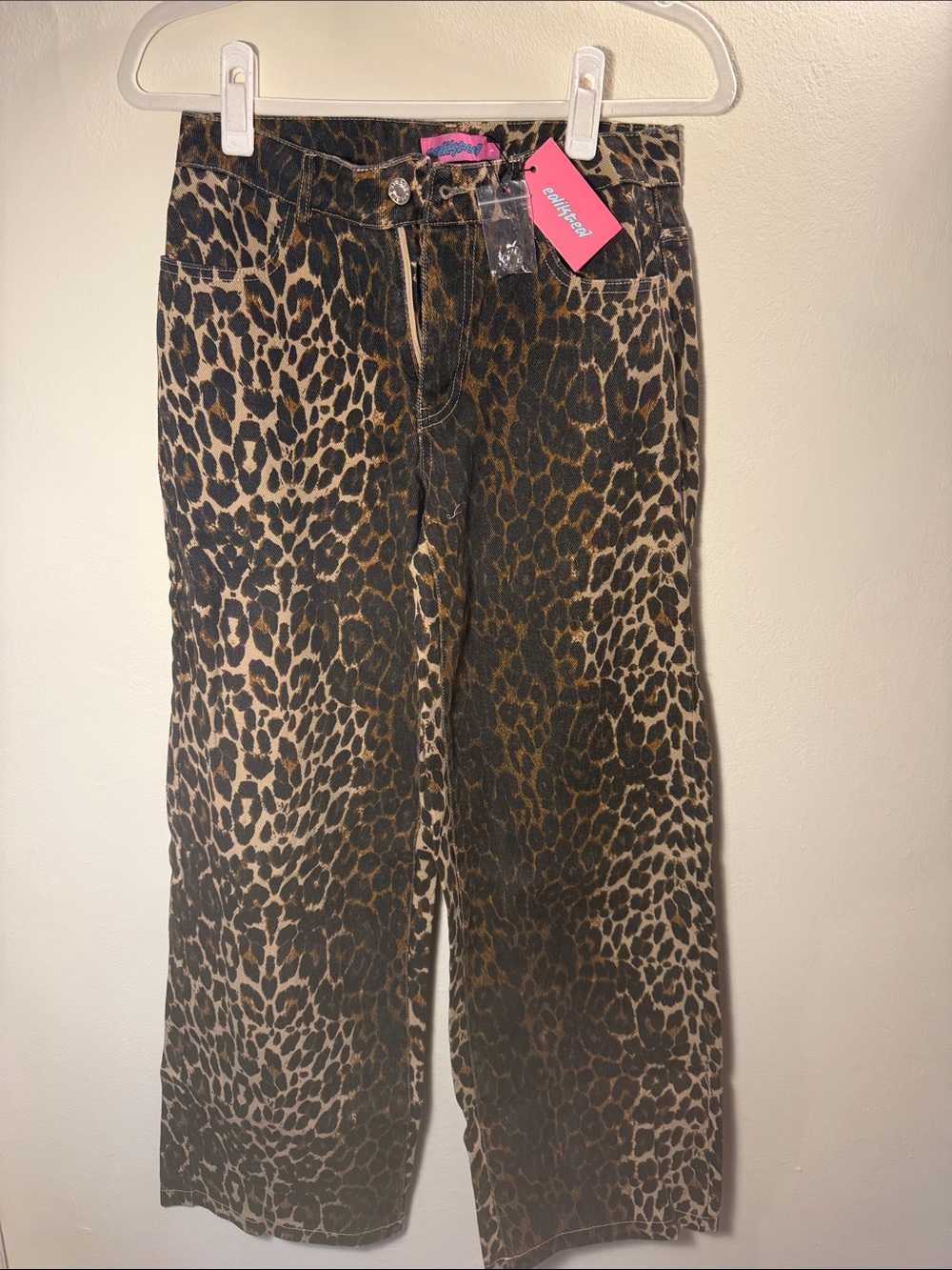 NEW Never Worn. Size S. Leopard Print Wide-Leg Women’s Jeans - Brown/Black